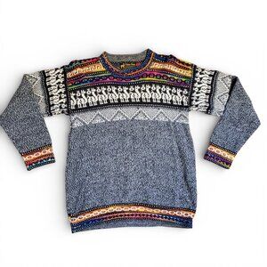 Peruvian Colorful Crew Neck Alpaca Blend LLama Pattern Sweater Size Medium